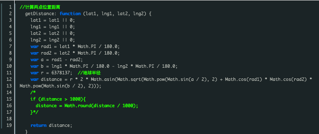 小程序实例中依据经纬度计算两点距离的代码实现